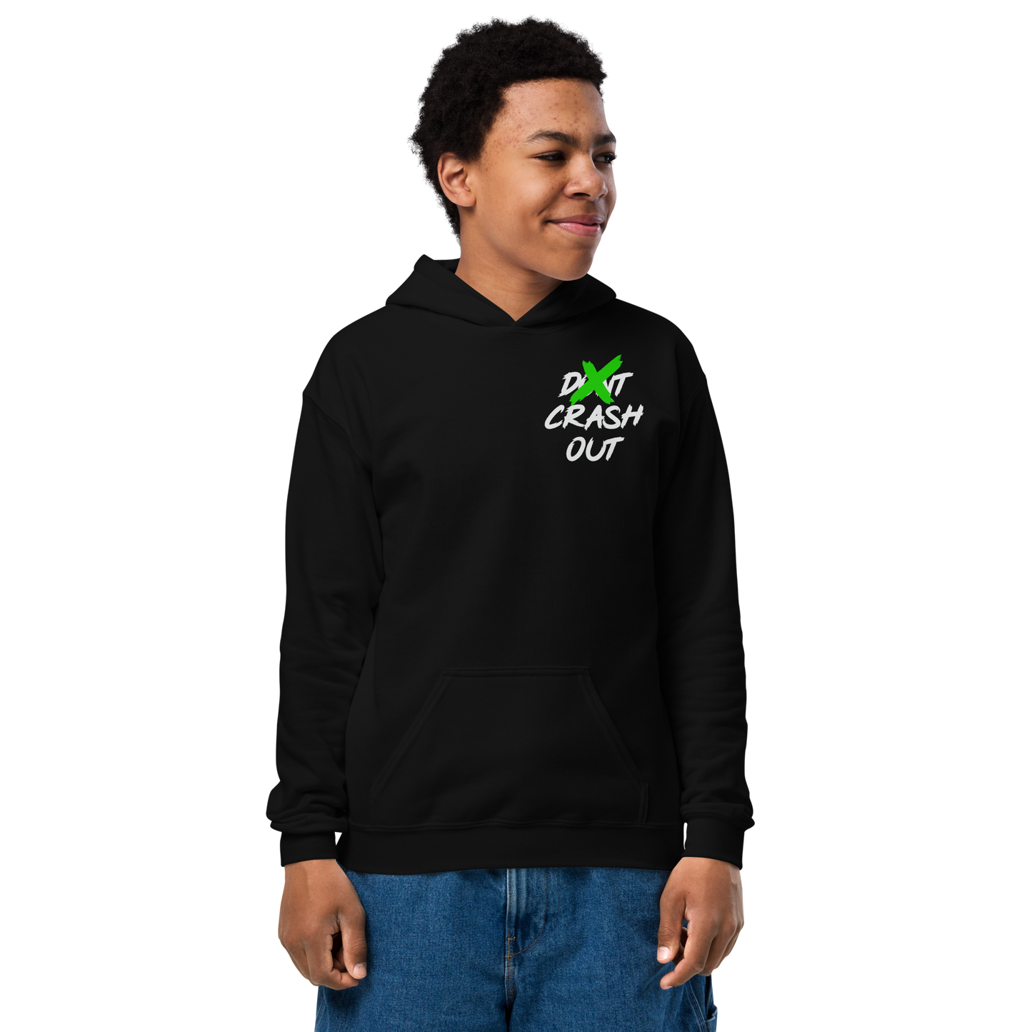 Green On White Don't Crash Out Youth Hoodie